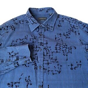 Jhane Barnes Burnout Velvet Dress Shirt Men XXL Navy Button Up Trim Fit Raw Hem